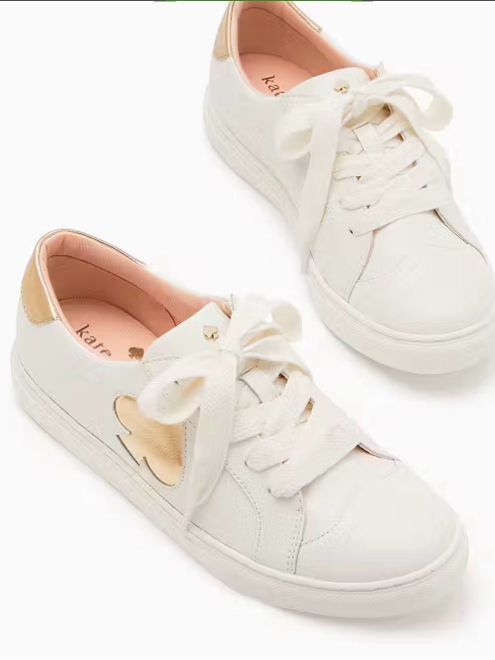 Kate Spade Fez Sneakers, Optic White w/ Pale Gold Heart Accent, Size 11, EUC